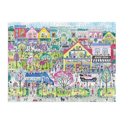 Galison Book Townscape – 1000 Piece Michael Storrings Jigsaw Puzzle Featuring Beautiful Artwork Of A Book Themed Neighborhood, Vibrant, Bold Colors