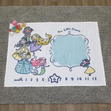 Disney Princess White, Pink, Yellow and Aqua Super Soft Milestone Baby Blanket