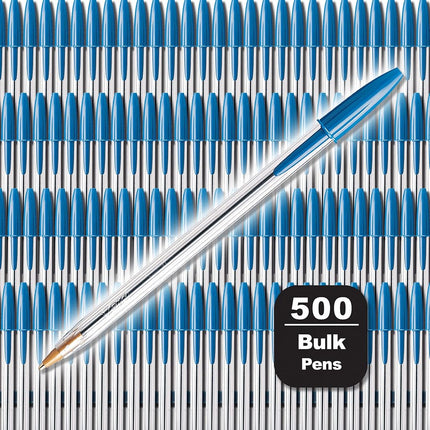 BIC Cristal Xtra Smooth Blue Ballpoint Pens, Medium Point (1.0mm), 500-Count Pack of Bulk Pens, World's No. 1 Ball Pen