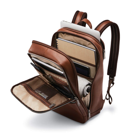 Mochila delgada clásica de cuero Samsonite, Coñac, Talla única, Mochila delgada clásica de cuero