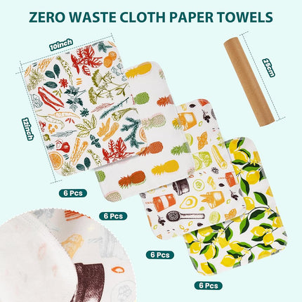 Gecocious Reusable Paper Towels, Washable, Roll of 24 Paperless Cotton Towels, Super Soft, Zero Waste Paper Towel Replacement