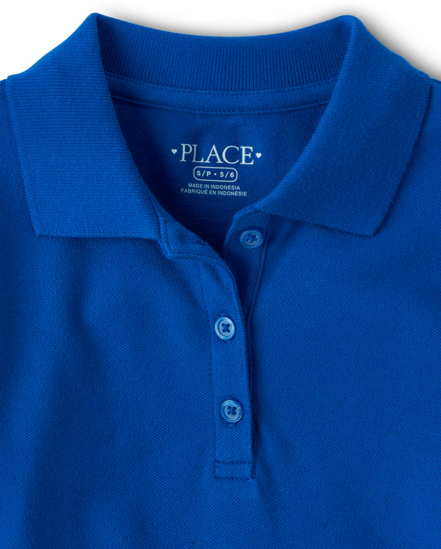 The Children's Place Girls' Multipack Short Sleeve Pique Polos, Renew Blue 3-Pack, Large
