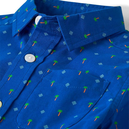 The Children's Place Chemise boutonnée à manches courtes en popeline pour bébés garçons, motif palmier géométrique bleu, 12-18 mois