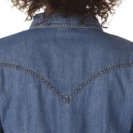 Camisa vaquera de manga larga con broches estilo retro Wrangler para mujer, mezclilla mediana, S