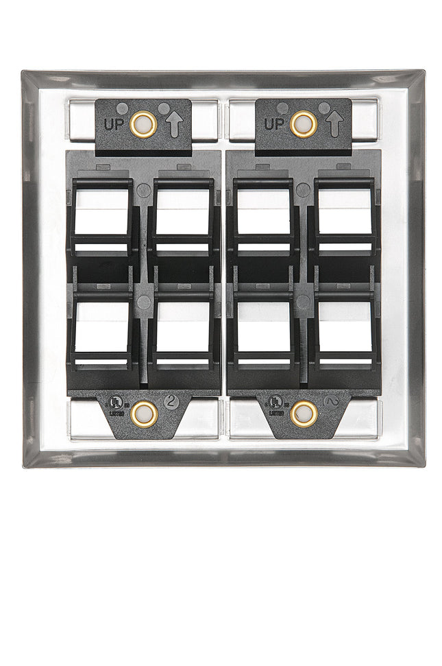 Leviton 43081-2L8 8-Port Angled Stainless Steel QuickPort Dual Gang Wallplate with ID Windows