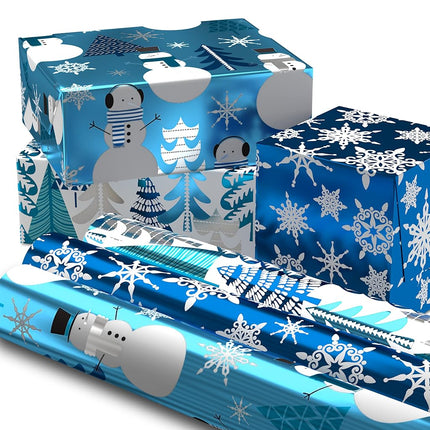 Hallmark Blue Foil Christmas Wrapping Paper with C