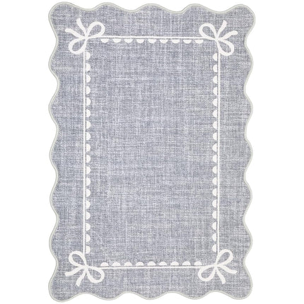 GarveeHome Scalloped Entryway Rug 2x3 Washable Front Door Bow Rug, Grey