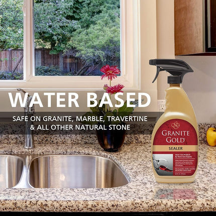 Granite Gold Sealer Spray Water-Based Sealing to Preserve and Protect Granite, Marble, Travertine, Natural Stone Countertops - Made in the USA, 24 Ounce