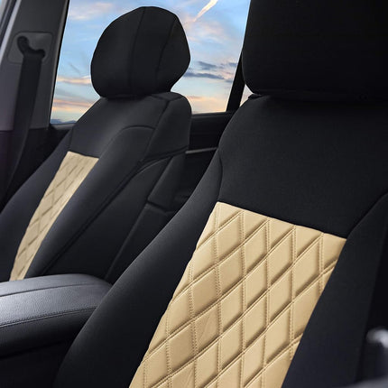 FH Group Front Set Neosupreme Car Seat Cover for Low Rear Seats with Removable Headrest, Universal Fit, Airbag Compatible, Seat Cover for SUV Beige/Black