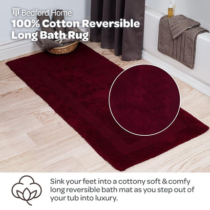 Bedford Home 100% Cotton Reversible Long Bath Rug - Burgundy - 24x60