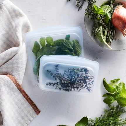 Stasher Reusable Silicone Storage Bag, Food Storage Container, Microwave and Dishwasher Safe, Leak-free, Sandwich + Snack Bundle 2-Pack, Clear