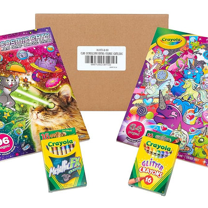 Crayola Uni-Creatures & Cosmic Cats Coloring Book Set - 2 Pack (96pgs), Animal Sticker Sheet, Metallic Crayons & Glitter Crayons
