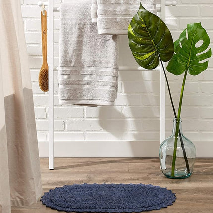 DII Crochet Collection Reversible Bath Mat, Large Oval, 21x34, French Blue