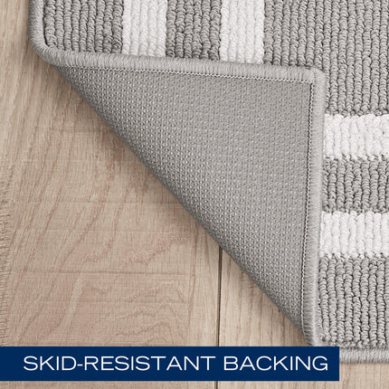 Nautica – Tapis de Couloir | Tapis de Couloir Intérieur et Tapis d'Entrée | Tapis de Porte d'Entrée et de Cuisine Antidérapant | Tapis de Couloir Lavable en Machine | 66 cm x 244 cm | Double Ligne Gris Clair
