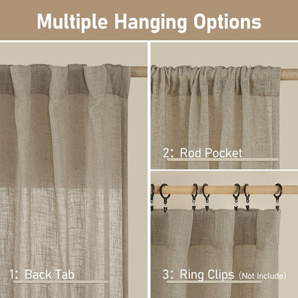 LAMIT Taupe Linen Curtains 45 Inch Length 2 Panels for Bedroom