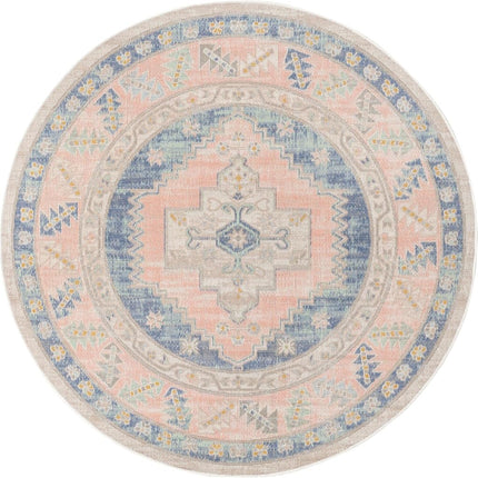 Unique Loom Whitney Collection Southwestern Geometric French Blue Round Rug (5' 0 x 5' 0)