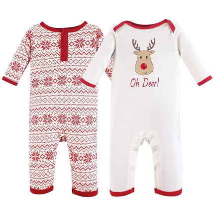 Hudson Baby Baby Cotton Union Suit, 2 Pack, Reindeer, 12-18 Months
