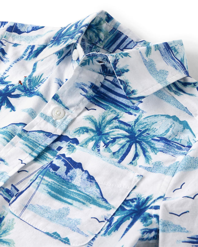 Chemise boutonnée à manches courtes The Children's Place pour garçons et tout-petits, Out to Sea White, taille M