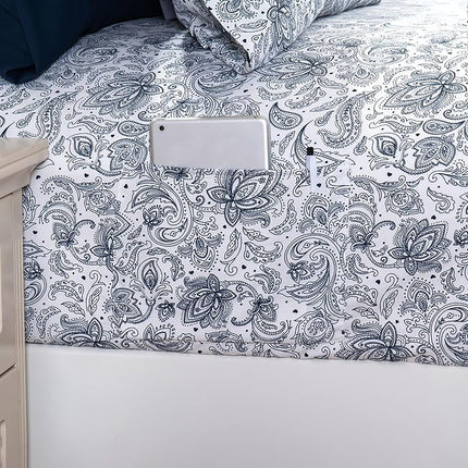 Elegant Comfort Softest and Coziest 4-Piece Sheet Set - 1500 Premium Hotel Quality Microfiber - Deep Pocket, Wrinkle Resistant 4-Piece Paisley Pattern Bed Sheet Set, Twin, Paisley Navy