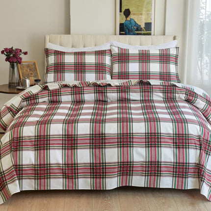 Elegant Comfort Soft 4-Piece 100% Turkish Cotton Flannel Sheet Set - Premium Quality, Deep Pocket Fitted Sheet, Ultra Soft, Cozy Warm and Anti-Pill Flannel Sheets - Full, Plaid Ivory