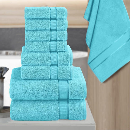 Elegant Comfort Premium Cotton 8-Piece Towel Set, Includes 4 Washcloths, 2 Hand Towels and 2 Bath Towels, 100% Turkish Cotton - Highly Absorbent and Super Soft Towels for Bathroom, Aqua