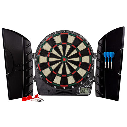 Franklin Sports Soft Tip Electronic Dartboard Set - Digital Scoreboard + Cabinet - Adult Soft Tip Darts Set (6 Darts Included) - FS3000