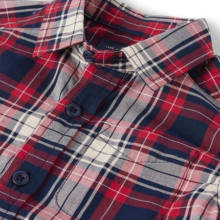 The Children's Place Baby Boys Poplin Short Sleeve Button Down Shirt, Apple Red Plaid, 9-12 Months