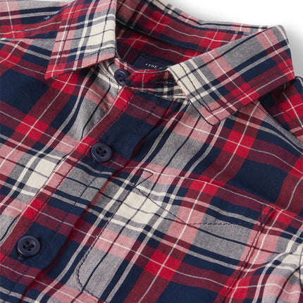 The Children's Place Baby Boys Poplin Short Sleeve Button Down Shirt, Apple Red Plaid, 9-12 Months
