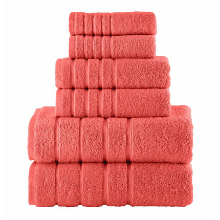 Elegant Comfort 4 Lines Viscose Stripe 6-Piece Premium Towel Set - 100% Turkish Cotton High Absorbent Luxury Bathroom Towels – Includes 2 Washcloths, 2 Hand Towels and 2 Bath Towels Set, Coral