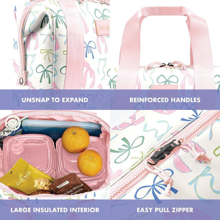 Fit & Fresh Neoprene Lunch Bag For Women, Insulated Womens Lunch Bag For Work, Tear & Stain Resistant Large Lunch Box For Women With Containers and Ice, Machine Washable Remi Bag, Dainty Bows