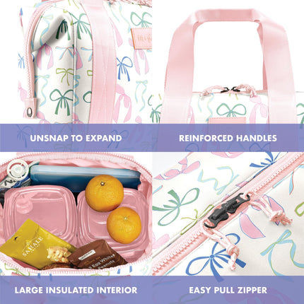 Fit & Fresh Neoprene Lunch Bag For Women, Insulated Womens Lunch Bag For Work, Tear & Stain Resistant Large Lunch Box For Women With Containers and Ice, Machine Washable Remi Bag, Dainty Bows