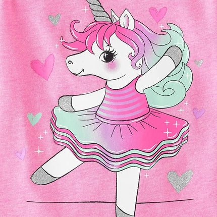 The Children's Place Baby Toddler Girl Short Sleeve Graphic T-Shirt 3-Pack, Giraffe/Unicorn/Guitar, 4T