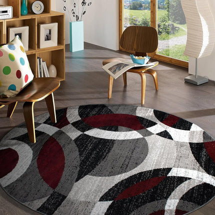 Rugshop Abstract Circles Contemporary High Traffic Round Rug Red 6'6"