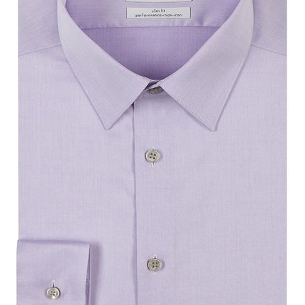 Calvin Klein Men's Dress Shirt Slim Fit Non Iron Herringbone, Lilac, 17" Neck 36"-37" Sleeve
