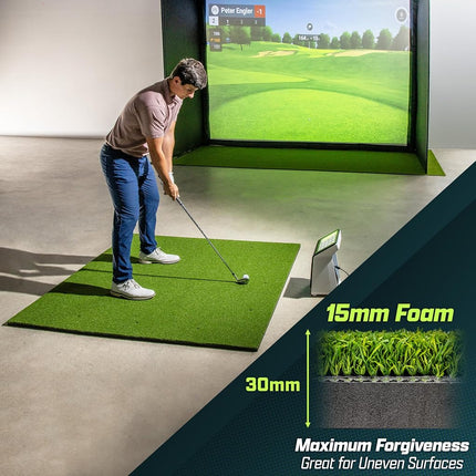 GoSports Golf Hitting Mat - PRO 5 x 5 ft - 15 mm Artificial Turf Training Mat for Indoor/Outdoor Swing Practice, Includes 3 Rubber Tees