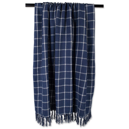 DII Checked Plaid Woven Throw, Cotton, French Blue, 50x60