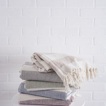 DII Cabana Stripe Woven Throw, Cotton, Gray & Off-White, 50x60