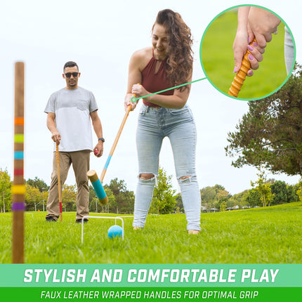 Ensemble de croquet GoSports Premium en bois teinté à six joueurs avec support en bois artisanal