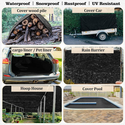 UCINNOVATE Black Plastic Tarp 10ft×10ft Waterproof Tarpaulin, 14 mil Cover Sheet with Grommets for Truck, Cargo, Pool, Storage Shed, Frame, Emergency Roof, Hay-Pile (UC-3300520), Black,Black Our