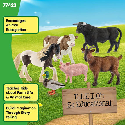 SCHLEICH Farm World 77423 Farm Horse, Cow, Bull, Goat, Duck and Pig - 6-Piece Animal Play Set, Realistic, Robust Animal Figures, Farm Toy for Children from 3 Years
