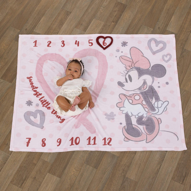 Couverture Bébé Étape Disney Minnie Mouse Rose, Rose pâle, Noire et Blanche Ultra Douce