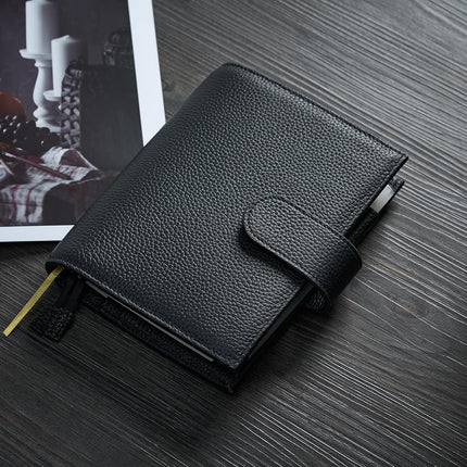 Ox Knight A6 Leather Planner Cover for Hobonichi, Stalogy, Midori Hibino, Leuchtturm1917, and More - with Pen Loop, Card Slots, Back Pocket, and Bookmarks (Black), 5.12Wx6.61L