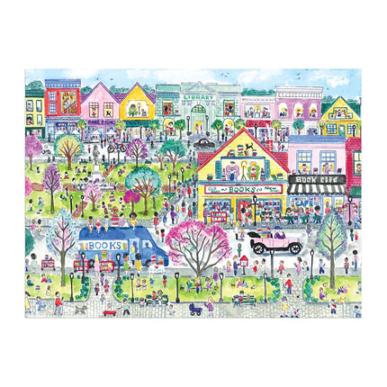 Galison Book Townscape – 1000 Piece Michael Storrings Jigsaw Puzzle Featuring Beautiful Artwork Of A Book Themed Neighborhood, Vibrant, Bold Colors