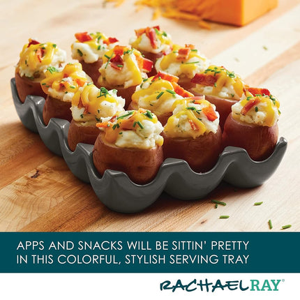 Rachael Ray Solid Glaze Ceramics Egg Tray/Holder, 12 Cup, Dark Gray