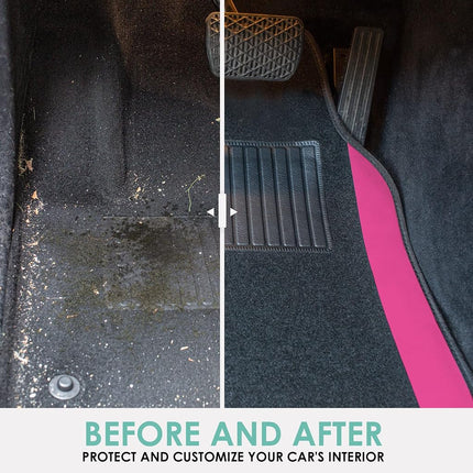 FH Group Alfombrillas de Coche Universales de Moqueta Premium para la mayoría de Coches, SUVs y Camionetas con Talonera para Conductor, Juego Completo Rosa
