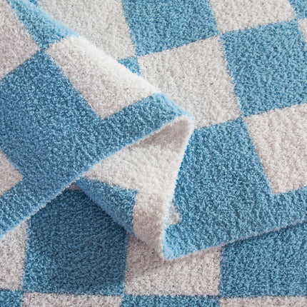 Elegant Comfort Checkered Throw Blanket, Aqua Super Soft Cozy Fluffy Warm Throw Blankets for Couch, Sofa, Chair, Bed, Camping, Picnic, Travel Lightweight Bed Blanket (50" x 70")