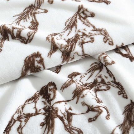 Wrangler - Throw Blanket, Soft Plush Fleece Bedding, Yellowstone Inspired, Western Decor for Bed or Couch (Mustangs Brown, 50" x 70")