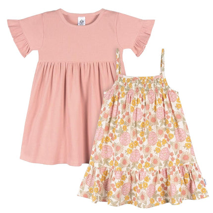 Gerber girls Toddler Short-sleeve and Sleeveless Dress Set, Retro Floral, 5T