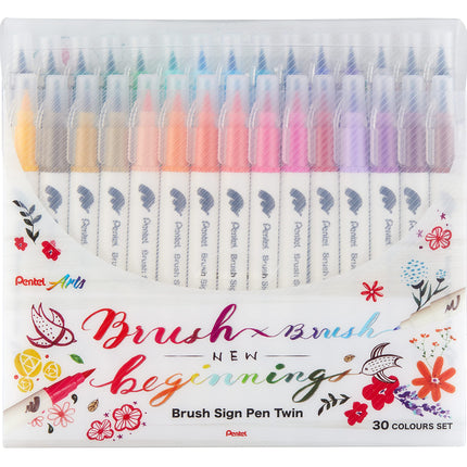 Pentel SESW30C-30 Brush Sign Pen Twin, 30 Colour S
