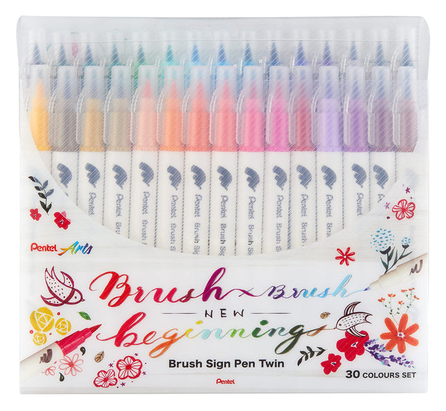 Pentel SESW30C-30 Brush Sign Pen Twin, 30 Colour S